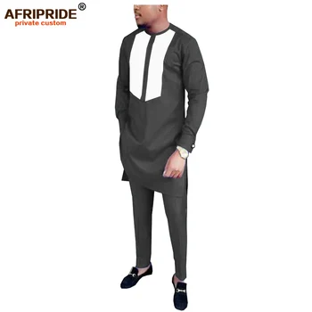 2019 Afrikos Vyrų Tradicinių Drabužių Nustatyti Dashiki Apranga Ankara ilgomis Rankovėmis Marškinėliai+Kelnės Kostiumas Genčių Tracksuit AFRIPRIDE A1916049