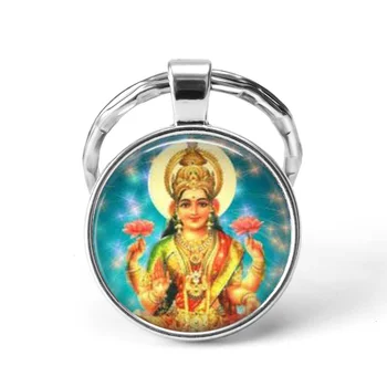 2019 Induizmo Religijos Raktų Pakabukai Dievas Brahma, Viešpats, Lakshmi Deivė Stiklo Cabochon Pakabukas Raktų Pakabukai 