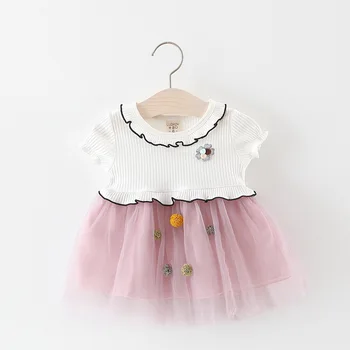 2019 Kūdikių drabužiai mergaitėms, naujas vasaros Suknelė Vaikams mielas trumpas rankovės gėlių medvilnės tinklelio suknelė mergaitėms 1-3 Metų !