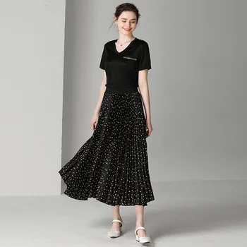 2019 m. pavasario ir vasaros naujų klostuotas sijonas moteris banga taško spausdinimo didelis švytuoklės žodis, sijonas ilgas moteriški drabužiai
