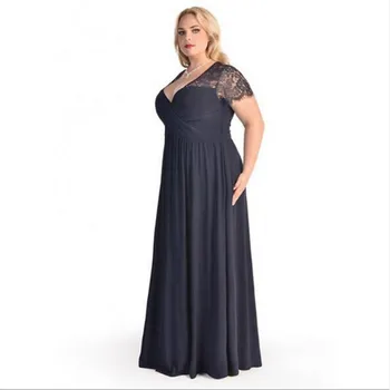 2019 m. Vasarą Didelio Dydžio Moterų Ilga Suknelė Grindų Trumpas Rankovėmis Kieti Riebalai, MM Šalies Plus Size 6XL Nėrinių Suknelė Elegantiškas QV7