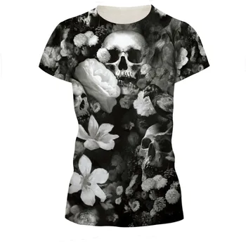 2019 m. Vasarą hip-hop street wear Vyrų/Moterų trumpomis Rankovėmis 3D Mirties kaukolės skaitmeninis spausdinimas, vyriški T-shirt Viršūnes Tees S-3XL NA238