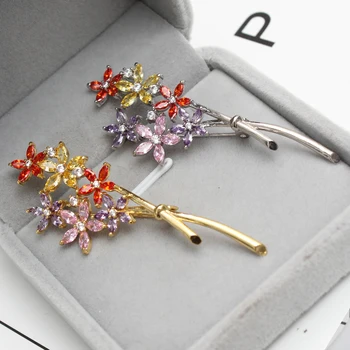 2019 Naujas Spalvingas Elegantiškas CZ Gėlių Dizaino sagės moterų AAA Cirkonis kristalų, segtukai, sagės Moterų pin papuošalai, dovanos