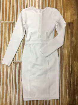 2019 Naują Atvykimo baltas Mini Tvarstis suknelė Vasarą Moterys, O-Kaklo, ilgomis rankovėmis Vestidos Įžymybė vakare šalies bodycon suknelės
