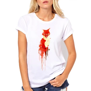 2019 Naują Atvykimo Moterų Marškinėliai Vasaros trumpomis Rankovėmis Atspausdintas T-shirt Lapė, miško dvasios Mados Aukštos Kokybės baltos Viršūnės Tees