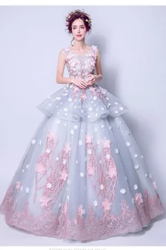 2019 naują atvykimo Nėščių moterų plius dydis vestuvių suknelė Kamuolys suknelė mėlyna vestuvių suknelės, gėlių grindų ilgis nėrinių individualų 2352