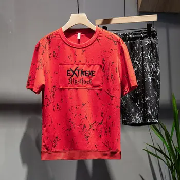 2019 Naują atvykimo Vyrų Vasara Dviejų dalių Komplektas Plonas Trumpas rankovės marškinėliai + kamufliažas šortai dviejų dalių