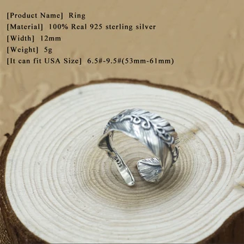 2019 Pora Piršto Reguliuojamas Žiedo Nekilnojamojo 925 Sterlingas Sidabro juvelyriniai dirbiniai Moterų ir Vyrų Derliaus Plunksnų pareiškimą Atidarymo Žiedas R131