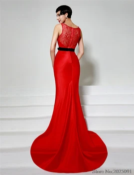 2019 Sexy Raudona Undinėlės Vakaro Suknelės vestido Longo longo Satin Juodas Diržas Ilgai Prom Dresses Chalatas de soiree