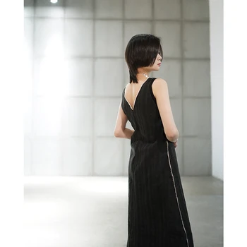 2019 tamsiai juoda minimalistinio kietas suknelė mažas ramės (kiniškosios dilgėlės) žakardo berankovė liemenė suknelė