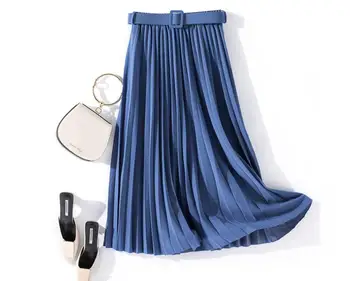 2019 vientisa spalva paprastas organas, klostuotas sijonas Mergina sijonas pavasarį, rudenį moterų vidutinio ilgio diržas laukinių sijonas moterims