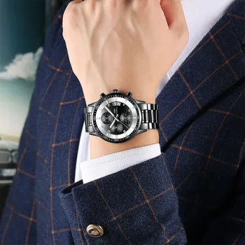 2019 Žiūrėti Vyrų Mados Sporto Kvarcinis Laikrodis Full Steel black Mens Watches Prekės Prabangių Verslo Vandeniui Žiūrėti Relogio Masculino