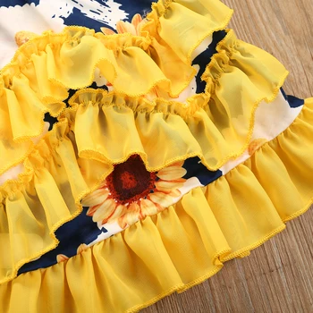 2020 Bamblys Baby Vaikų Mergaičių Saulėgrąžų Pynimas Suknelė Camo Spausdinti Rankovių Sundress Šalies Drabužių