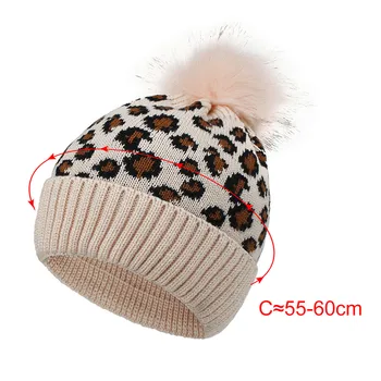 2020 Beanie Skrybėlių Išlaikyti Šiltas Megzti Skrybėlę Furry Kamuoliukus Pompom Leopardas Spausdinti Slidinėjimas Pliušinis Mados Žiemą Kepurės Megztos Medvilnės Skrybėlę