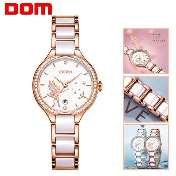 2020 DOM Moterų Laikrodžiai Mados Keramikos Watchband Diamond Riešo Žiūrėti Aukščiausios Prabangos Prekės ženklo Suknelė Ponios Ženevos Kvarcinis Laikrodis