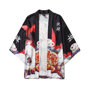 2020 Kimono Švarkas Kinijos Šokiai Liūtas Spausdinti Harajuku Hip-Hop Vyrų Japonija Streetwear Plonas Vasaros Striukė Japonų Kimono HT033