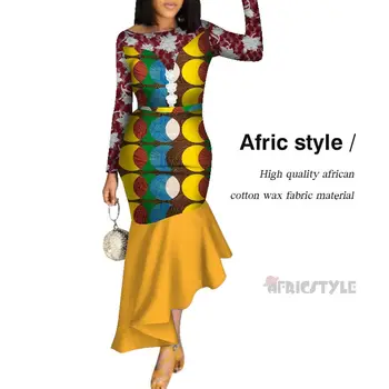 2020 m. Afrikos Drabužius Moterų v-kaklo maxi suknelė Atspausdintas ant grindų ilgio sijonas Danshiki heidi bazin Riche Ponios Drabužiai wy5952