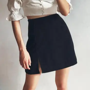 2020 m. aukštos juosmens velvetas sijonas vientisos spalvos split-line sijonas