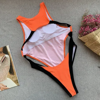 2020 m. Aukštos kaklo vientisi maudymosi kostiumėlį Moteris Aukštos kojos supjaustyti maudymosi Kostiumėliai, moterų Backless Monokini Bather Thong Maudymosi Kostiumą plaukti Bodysuit