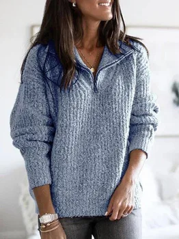 2020 m. Europos ir Jungtinių amerikos valstijų rudens ir žiemos užtrauktukas megztinis ilgomis rankovėmis megztinis, striukė moterims, šilta mada stilius