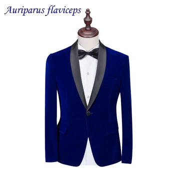 2020 m. Naujas 2 gabalus Blue Velvet Man Tinka Modelis Prom Tuxedos Kostiumas Pritaikytas Vestuvių Kostiumai Su Skara Atvartas (Striuke+Juodos ziajać)