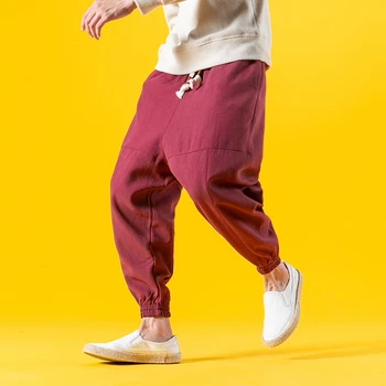 2020 m. Pavasarį Lino Haremo Kelnės Vyrams Hip-Hop Lašas Kelnės Vyrams Poilsiu Vyrų Pantalones Hombre retro Stiliaus Kinijos plonas sweatpants 5XL