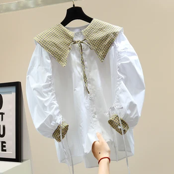 2020 M. Pavasarį, Rudenį Moterų Raišteliu Ilgomis Rankovėmis Marškinėliai Korėjos Stilius Laisvas Sailor Skara Apykaklės Vidurio-Palaidinukės Ilgis Viršūnės Studentams