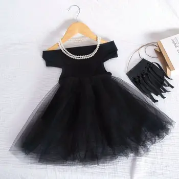 2020 m. Princesė Dress Inscenizacija Naujagimiui Vaikai Mergina Off Peties Tutu Tinklelio Suknelė Šalis Oficialią Vestuvių suknelė juoda balta rausva