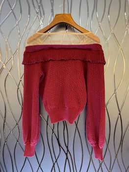 2020 m. rudens/žiemos naujas moterų ju siūlų perspektyvos mezgimas megzti iškirpte, dekoratyvinis ilgomis rankovėmis megztinis 1118