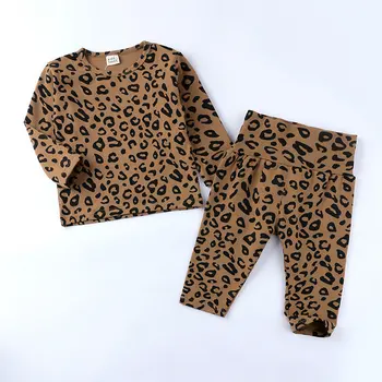 2020 m. Rudenį Kūdikių Vaikai Leopardas spausdinti Pižama Komplektas 2vnt Berniukų, Mergaičių Top Aukštos Juosmens Kelnės Mados Tracksuit