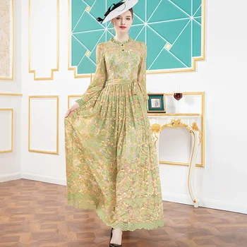 2020 m. Rudenį Nėrinių Ilga Suknelė Moterims ilgomis Rankovėmis Suknelė Kulkšnies Ilgis Anglija Stiliaus Plius Dydis Suknelė DZ1247