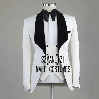 2020 M., Tamsiai Mėlynos Italijos Dizaino Mens Vestuvių Kostiumai 3 Gabaliukai Juodo Aksomo Atvartas Jaunikis Kostiumai Vyrams Jaunikis Tuxedos Groomsmen Kostiumas