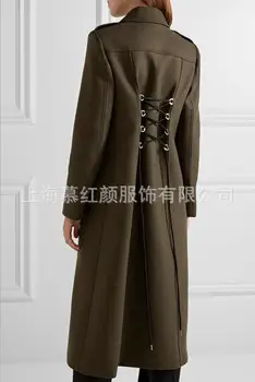 2020 m. žiemos derliaus karinis stilius derliaus ilgai vilnoniai paltai moterims tiesiai nėrinių vilnos mišiniai, paltai