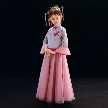 2020 Mados Nauja Vaikų Suknelė Mergina Kostiumas Kinų Stiliaus Pagerėjo Cheongsam Guzheng Veiklos Kostiumas Suknelė Han Kostiumas