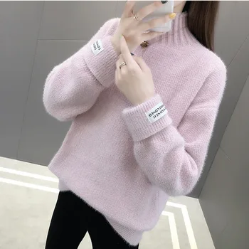 2020 metų moteris mink pūkas drabužius Hitz purus sniegas, ji nešioja ne Seule aukštos apykaklės megztinis mezgimo marškinėliai