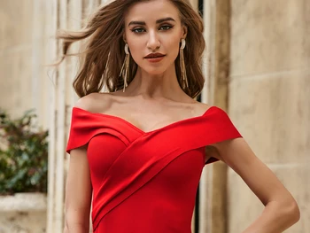 2020 Metų Vasaros Mados Kietas Seksualus Off Peties Raudona Bodycon Moterų Tvarstis Suknelė Elegantiškas Vakaras Šalis Suknelė Vestido