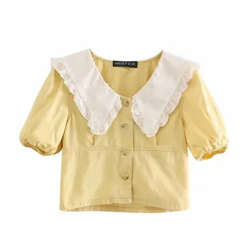 2020 metų Vasaros medvilnės Atvartas Trumpas balta geltona goth zaraing stiliaus za vadiming sheining moterims, moteriška palaidinė marškinėliai topai Hjh4194