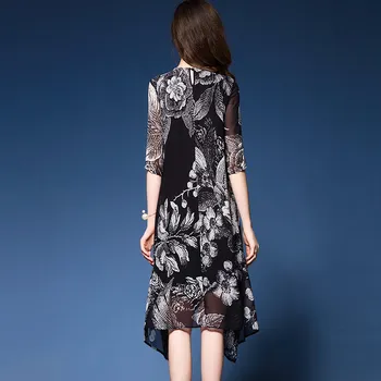 2020 Nauja Pavasario Vasaros Plius Dydis 3XL Suknelė Moterų Spausdinti Šilko Suknelė Moterų Mados Prarasti Slim Suknelė HK350