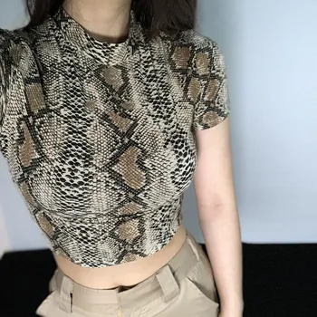 2020 naujas Gyvatė spausdinti trumpas Seksuali moteris marškinėlius vasaros estetikos viršūnių korėjos drabužių ropa mujer marškinėliai moterims drabužių camisetas