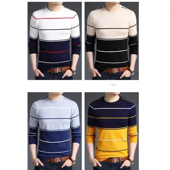 2020 Naujas Mados Prekės Ženklo Sweater Mens Megztinis Dryžuotas Slim Fit Džemperiai Megztų Vilnonių Rudenį Korėjos Stiliaus Atsitiktinis Megztinis Vyrams