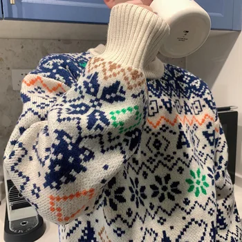 2020 naujas prarasti rudens žiemos Retro žakardo džemperis moterims ilgomis rankovėmis išorinis dėvėti apsidraudimo korėjos megztiniai viršų madinga tingus