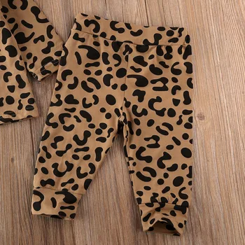 2020 Naują Rudenį Rudens 0-18M Bamblys Baby Girl Berniukas Leopardas Spausdinti 2vnt Nustatyti Vieną Krūtinėmis V-Kaklo, ilgomis Rankovėmis Viršuje+Kelnės Komplektai