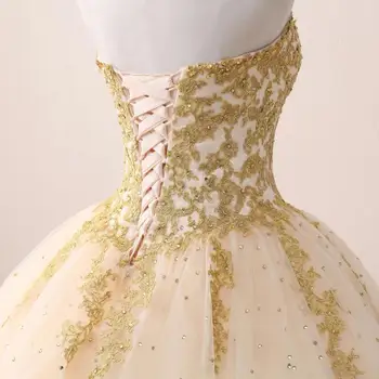 2020 Pigūs Realus Vaizdai Aukso Appliqued Kamuolys Suknelė Quinceanera Suknelės Brangioji Tiulio Grindų Ilgis Saldus 16 Suknelės, Šaliai Suknelė