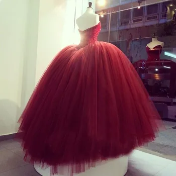2020 Vestidos de novia Crystal Red Vestuvių Suknelės, Brangioji Zawalcowany Tiulio Reljefiniai Kamuolys Suknelė Vestuvių Suknelės, Nuotakų Suknelės