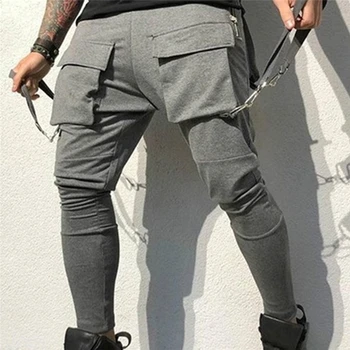 2020 Vyrų Streetwear Kelnes Juodos Haremo Kelnės Šviesiai Vyrų Punk Kelnes Juostelės Atsitiktinis Slim Jogger Kelnės Vyrams Hip-Hop Kelnės