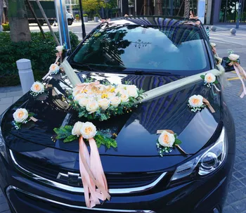 2021 Kaimiškas Asmenybės Vestuvių Automobilio Apdaila, Rankena, Veidrodis, Šampano, Gėlių Modeliavimas Girliandą W0119
