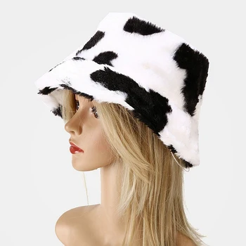 2021 Naujas Moterų Skrybėlės Dirbtinio Kailio Šilta Moteriška Kepurė Karvė Dėmės Modelis Kibirą, Skrybėlės Moterims Lauko Apsaugos Nuo Saulės, Saulės Kepurės Kepurės Mergaitėms