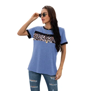 2021 Naujas Vasaros Tshirts trumpomis Rankovėmis Moterims Leopardas Spausdinti Kratinys Marškinėlius Atsitiktinis Palaidų O-Kaklo Medvilnės marškinėliai 2XL Moterų Tees