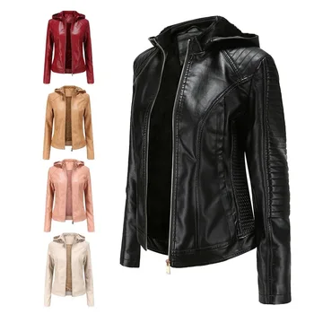 2021 NAUJŲ Moteris Rudens-Žiemos Kailiai, Oda, Kailis Minkštas Dirbtiniais Odos Striukės, Paltai Lady Black PU Užtrauktukas Epaule Motociklo Streetwear