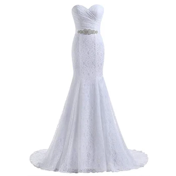2021 Nekilnojamojo Mėginio Elegantiškas Undinė Nėrinių Balta Nuotakos Vestuvių Suknelės, Brangioji Korsetas Atgal Vestuvių Suknelės už Nuotaka Zawalcowany Diržas